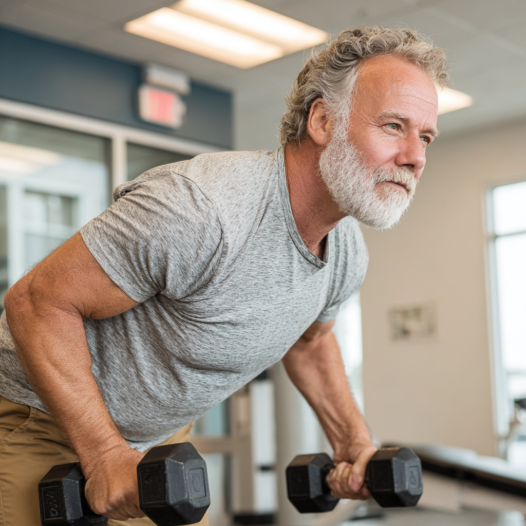 Older adult man demonstrating proper form during strength exercise